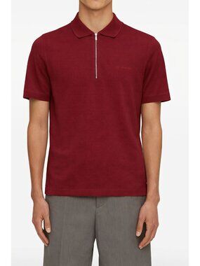 NWT Ferragamo Logo-Embroidered Half-Zip Polo Shirt Red Mens Size XL